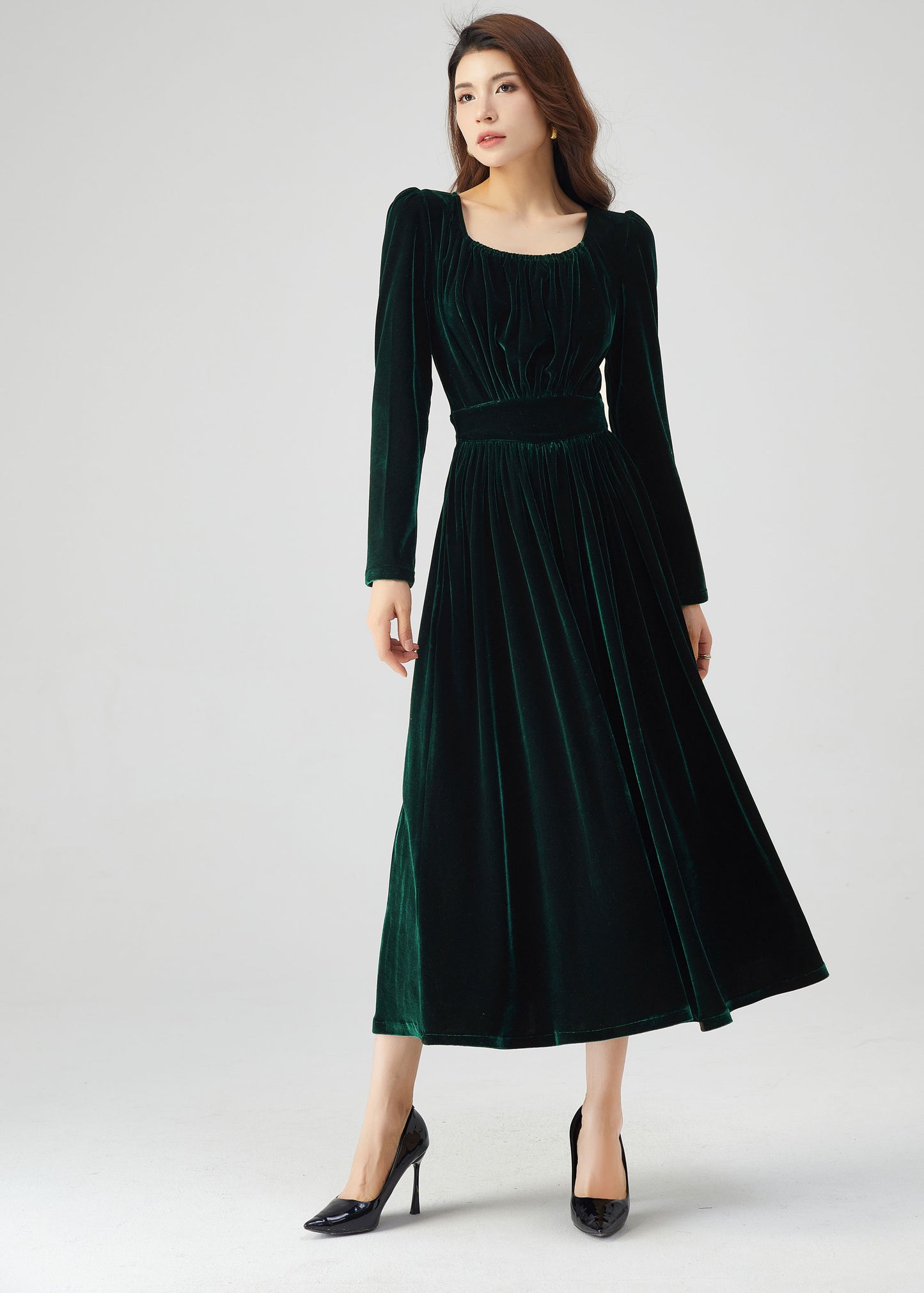 Long Velvet Autumn Dress Women C4717