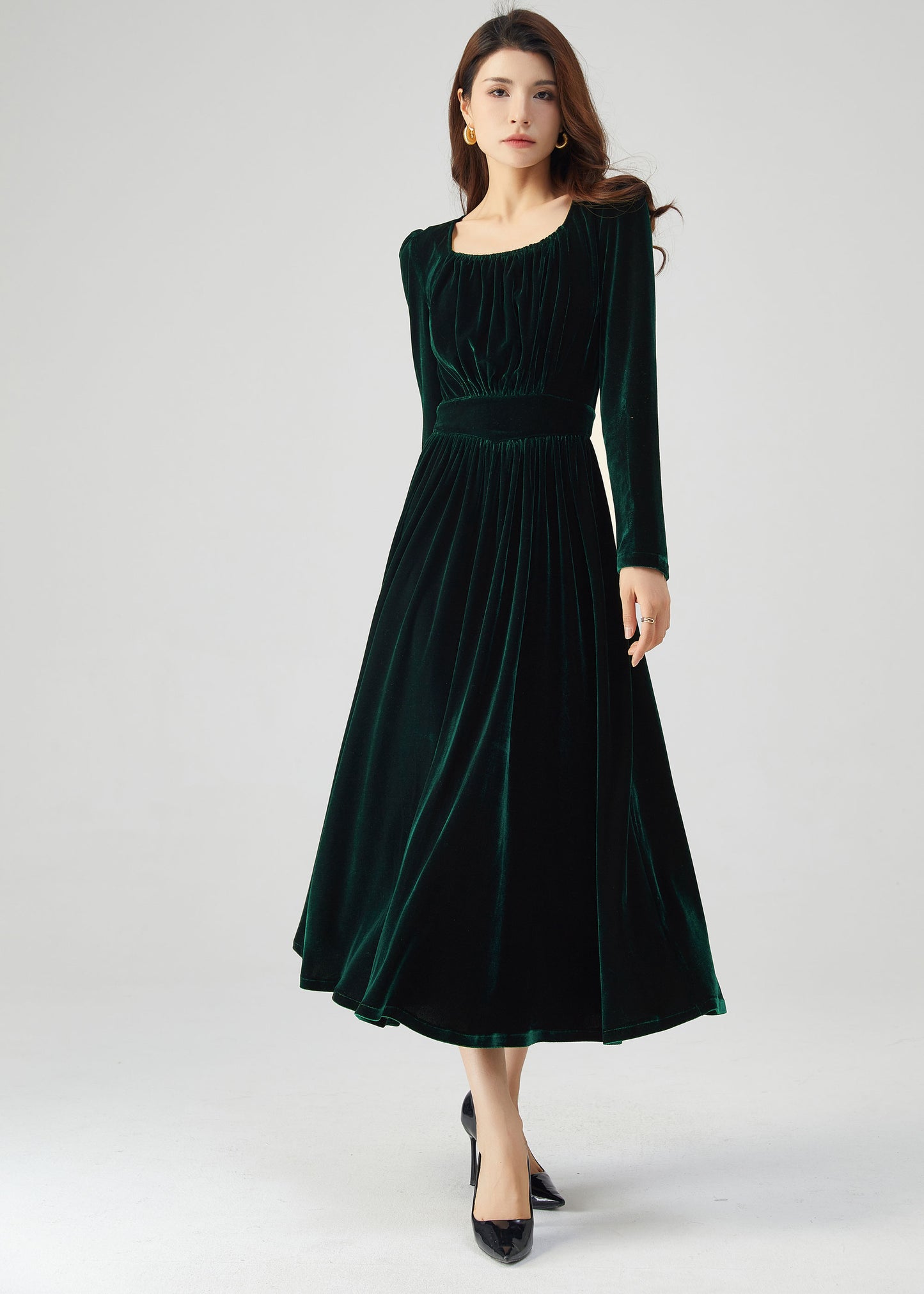 Long Velvet Autumn Dress Women C4717