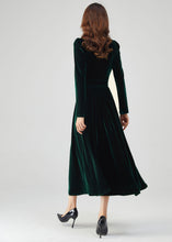 Load image into Gallery viewer, Green Velvet Autumn Dress Women C4328
