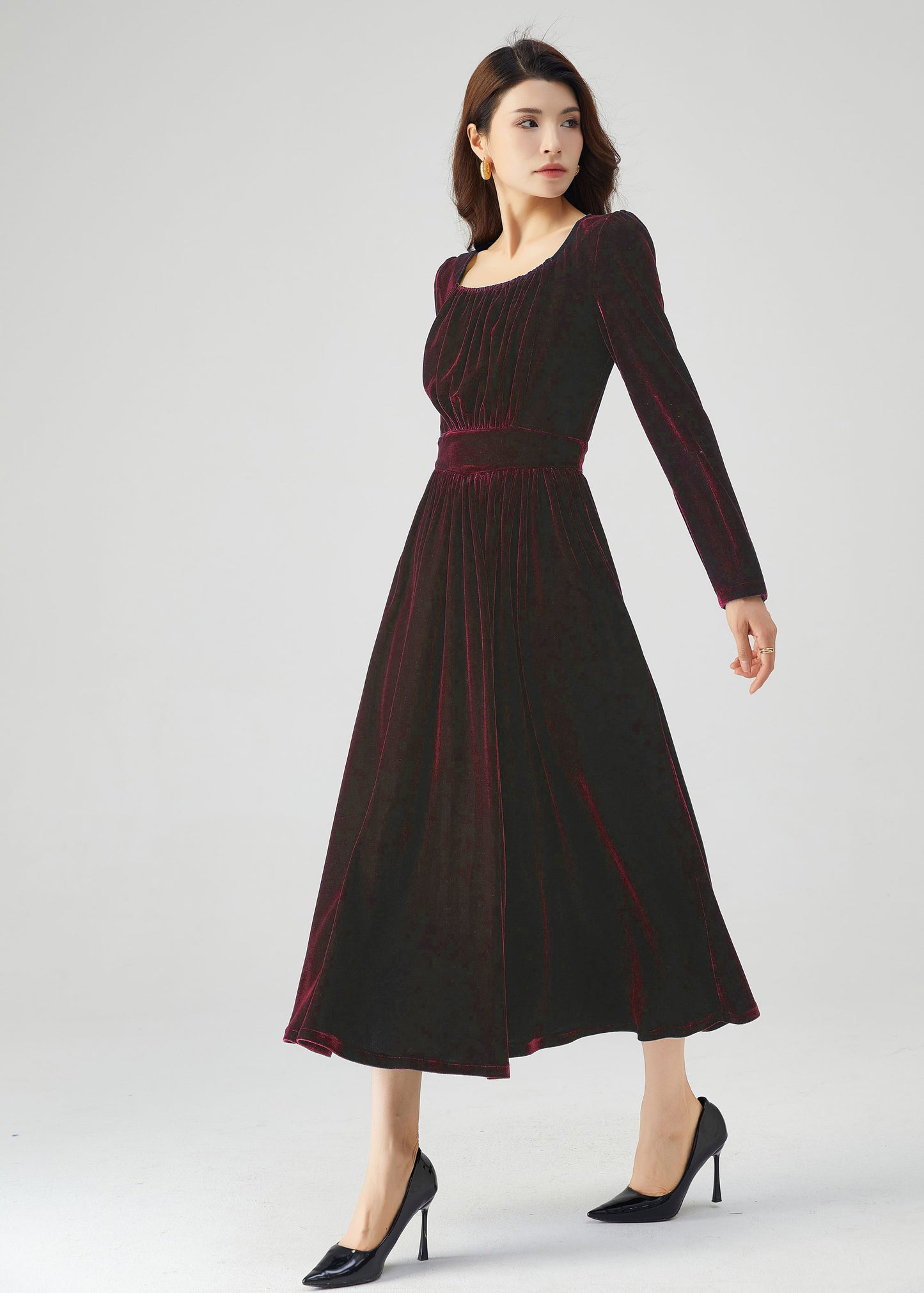 Long Velvet Autumn Dress Women C4717