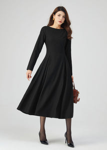 Womens winter wool midi Dress C4718