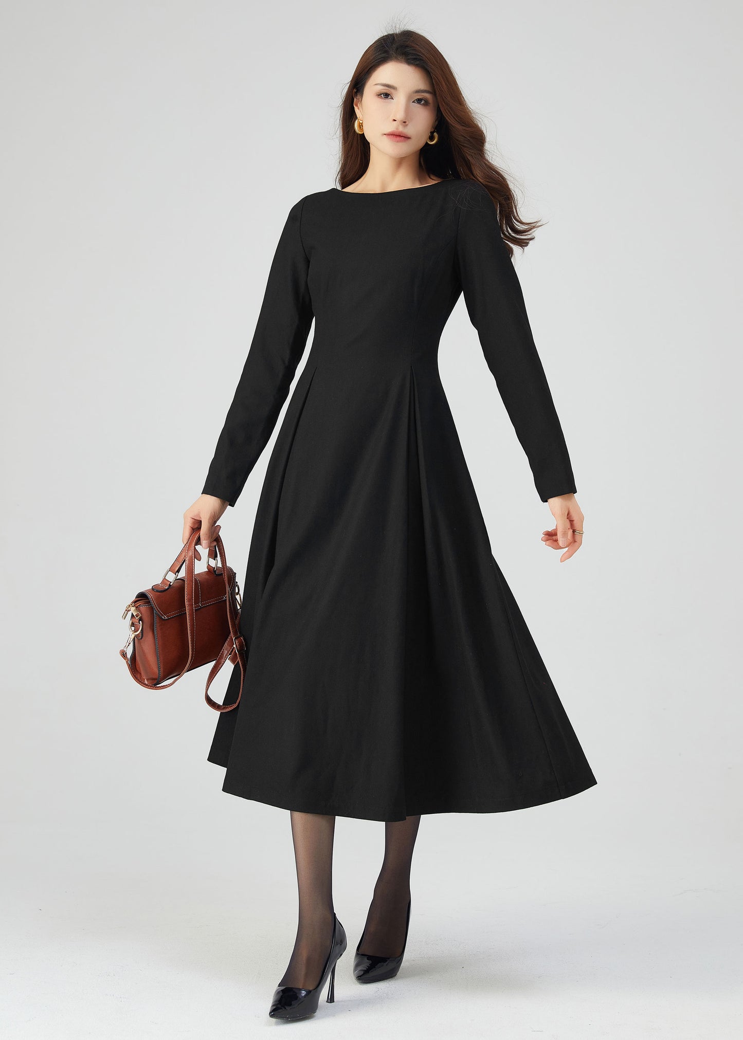 Womens winter wool midi Dress C4718