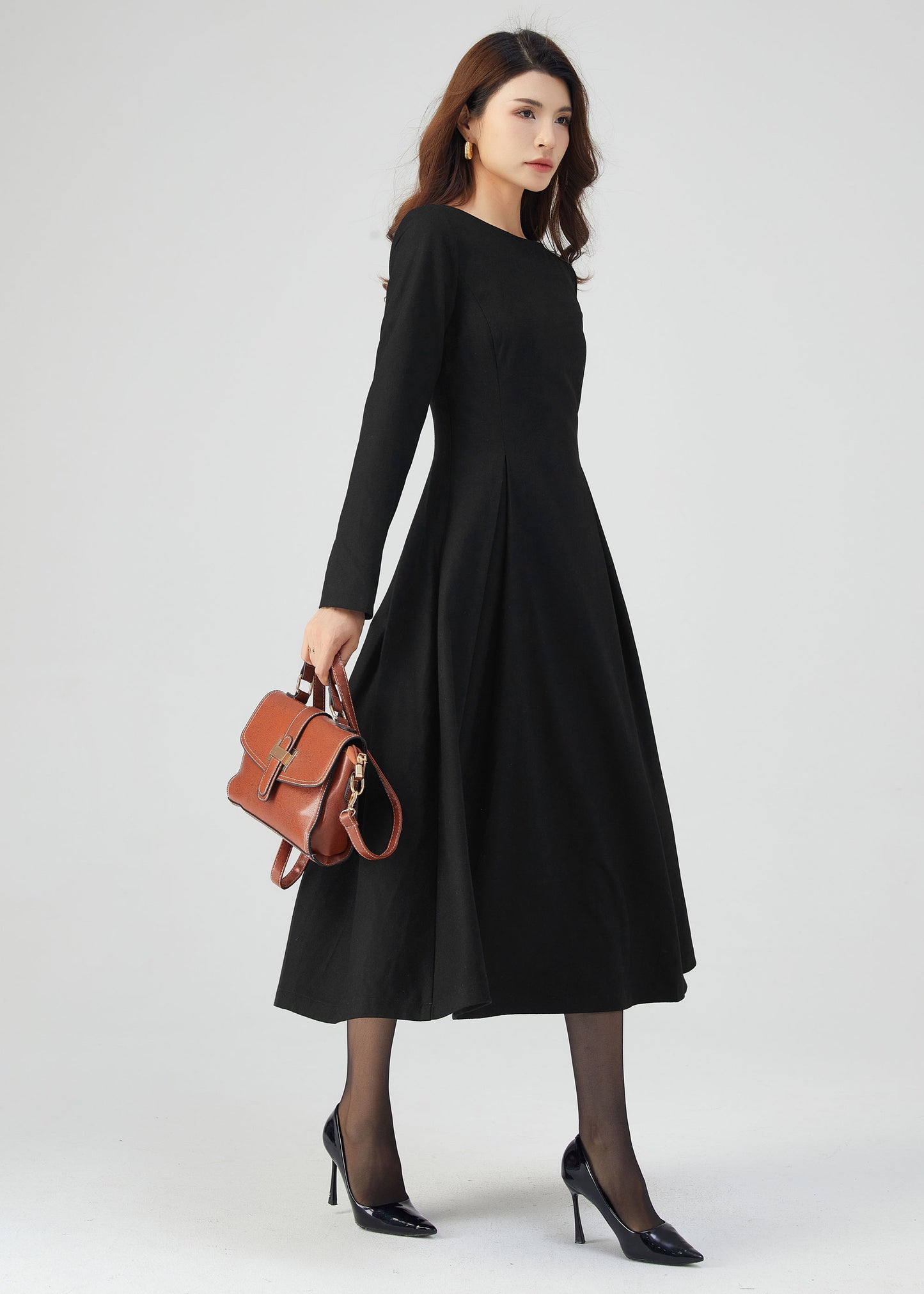 Womens winter wool midi Dress C4718