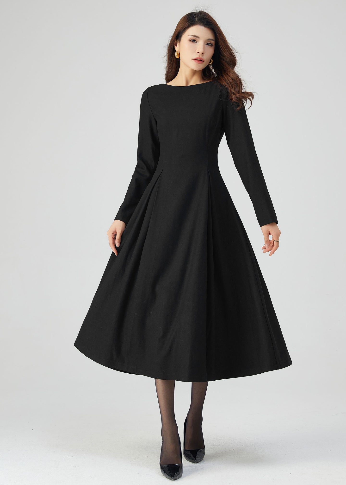 Black Dress, Wool Dress Women, Winter Dress C3542