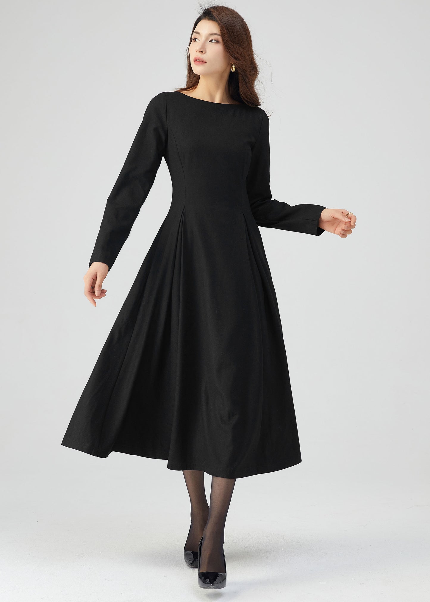 Womens winter wool midi Dress C4718