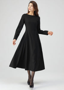 Black Dress, Wool Dress Women, Winter Dress C3542