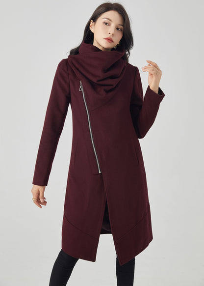 Wool Coat Women, Winter Wool Coat, Asymmetrical Coat C3559