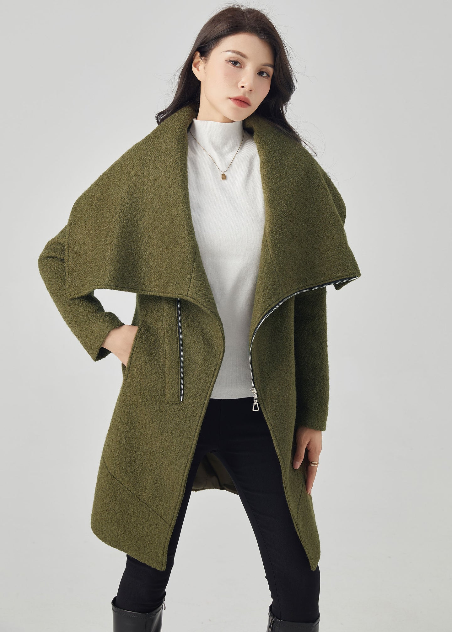 Asymmetrical Wool Coat, Winter Wool Coat C3561