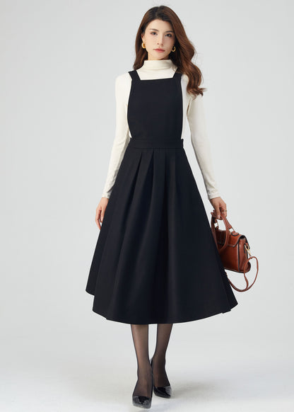 Black Wool Dress, Pinafore Dress Women C3547