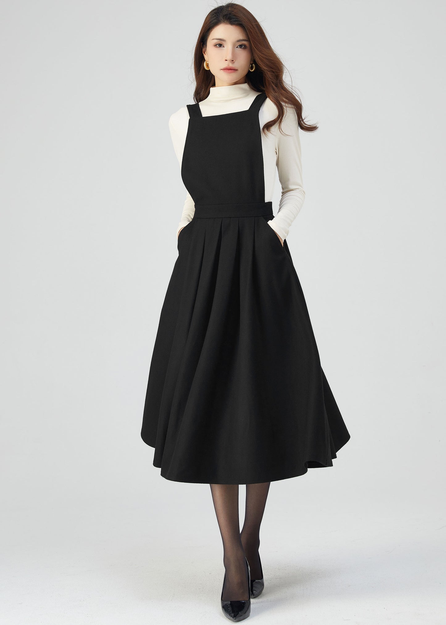 Black Wool Dress, Pinafore Dress Women C3547