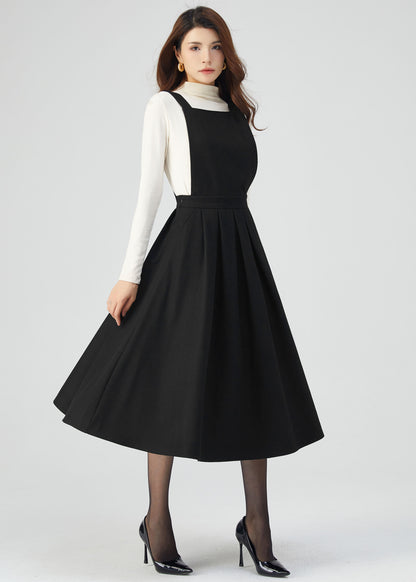 Black Wool Dress, Pinafore Dress Women C3547