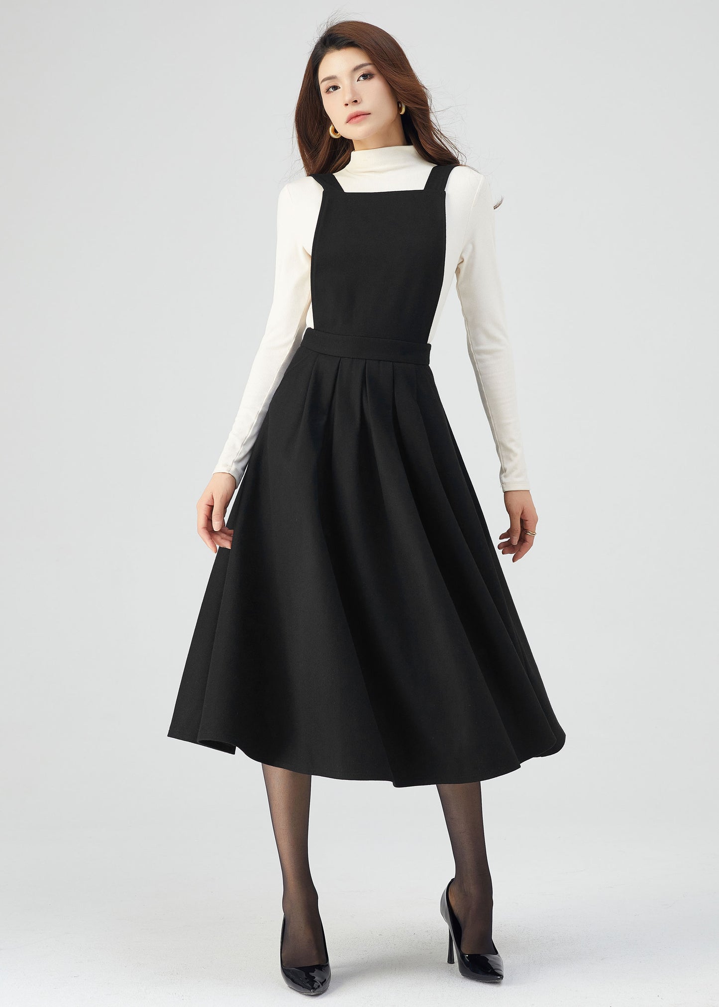 Black Wool Dress, Pinafore Dress Women C3547