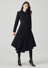 Load image into Gallery viewer, Black Hooded Long Wool Coat C4330
