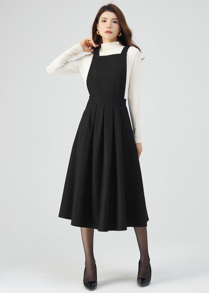 Black Wool Dress, Pinafore Dress Women C3547