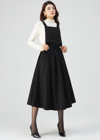 Black Wool Dress, Pinafore Dress Women C3547