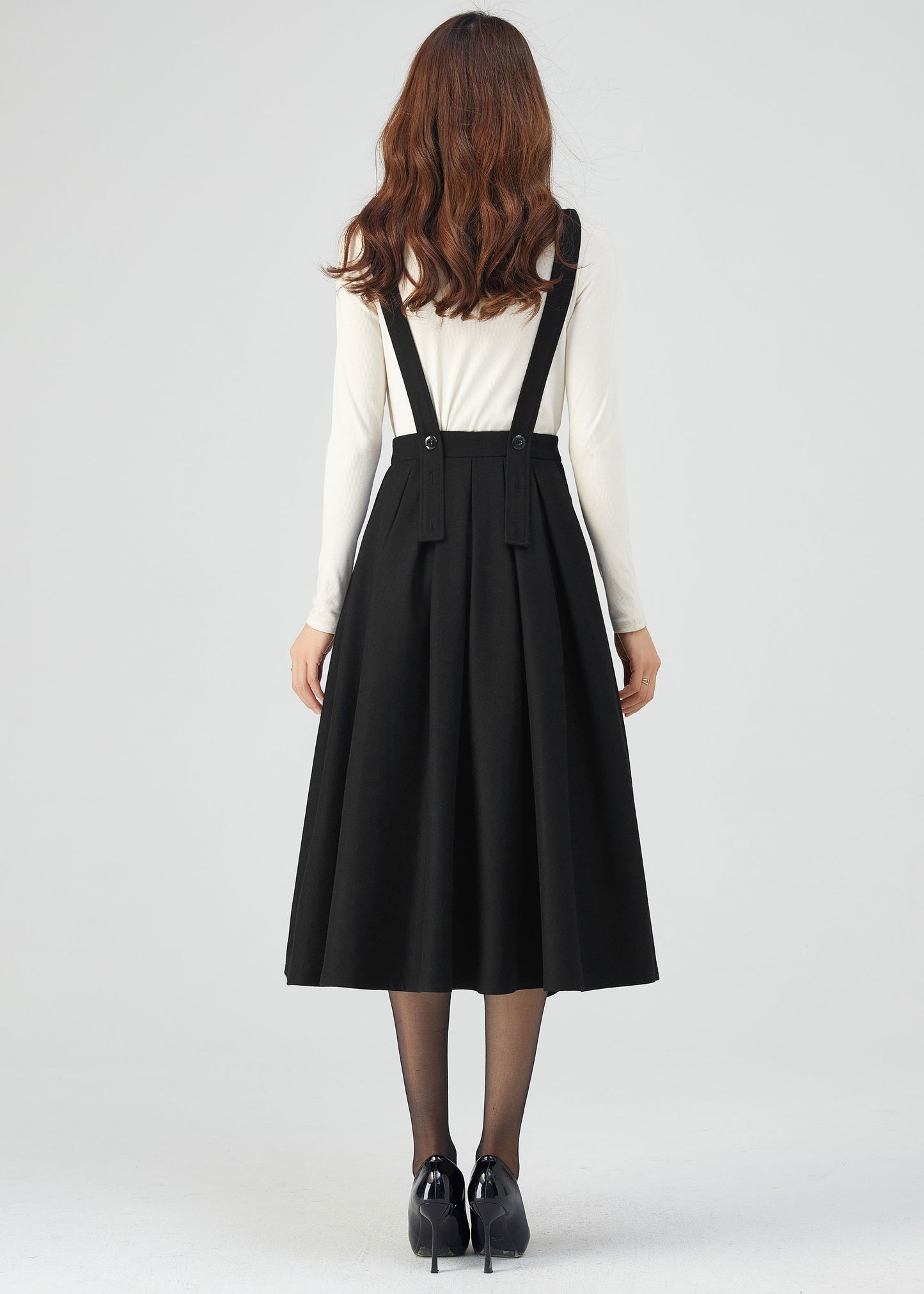 Black Wool Dress, Pinafore Dress Women C3547