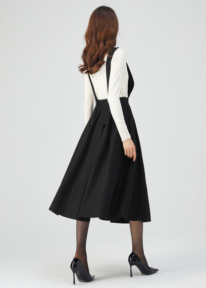 Black Wool Dress, Pinafore Dress Women C3547