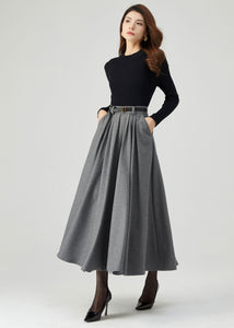 Gray Wool Skirt, Pleated Skirt, Womens Wool Skirt C3548