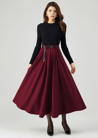 Gray Pleated Long Wool Skirt C5210