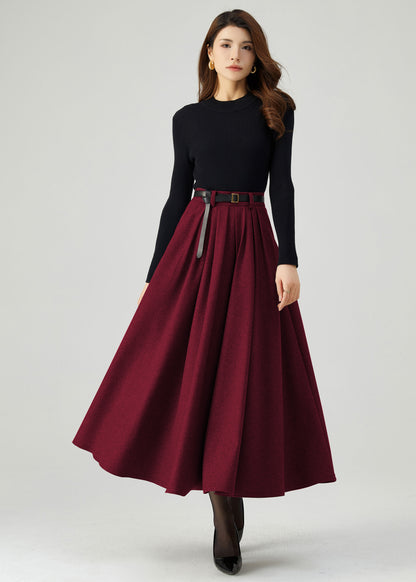 Gray Pleated Long Wool Skirt C5210