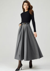 Gray Wool Skirt, Pleated wool Skirt, Womens Wool Skirt C3548