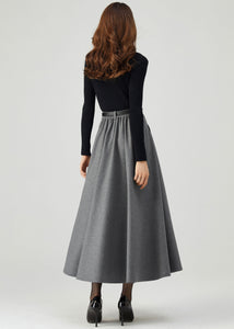 Gray Wool Skirt, Pleated Skirt, Womens Wool Skirt C3548