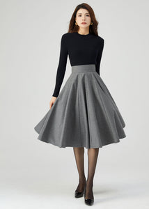 Knee Length Skirt, Wool Skirt Women C3549