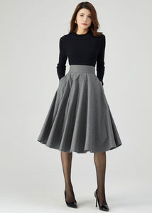 Knee Length Skirt, Wool Skirt Women C3549