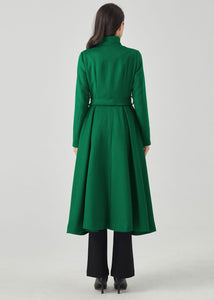 Green fit and flare long wool Coat C4331