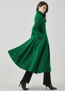 Green fit and flare long wool Coat C4331