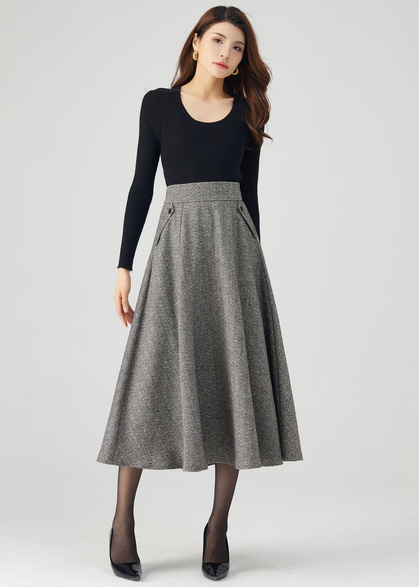 Wool Skirt, Midi Skirt Women C3551