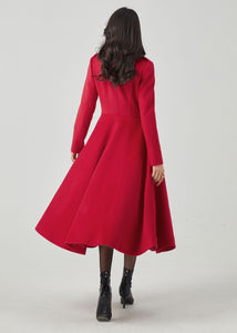 Red Wool Coat, Wool Princess Coat, Double Breasted Wool Coat C3565