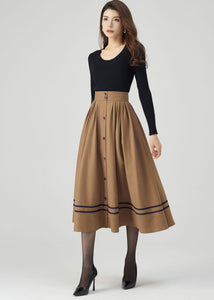 Button Front Brown Skirt Women C3552