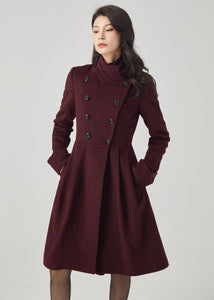 Wool Coat Women, Double Breasted Wool Coat C3566