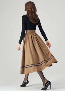 Button Wool Skirt, Brown Skirt Women C3552