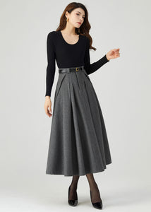 Gray Wool Skirt, Midi Skirt Women C3553