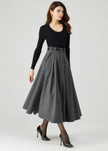 Load image into Gallery viewer, Gray Wool Skirt, Midi Skirt Women C3553
