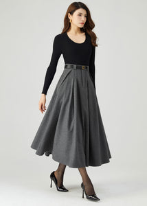 Gray Wool Skirt, Midi Skirt Women C3553