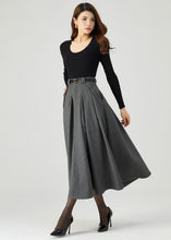 Load image into Gallery viewer, Gray Wool Skirt, Midi Skirt Women C3553

