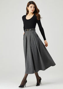 Gray Wool Skirt, Midi Skirt Women C3553