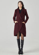 Load image into Gallery viewer, Hooded Wool Coat, Wool Coat Women, Asymmetrical Wrap Coat C3567
