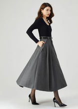 Load image into Gallery viewer, Gray Wool Skirt, Midi Skirt Women C3553
