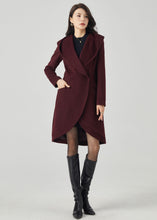 Load image into Gallery viewer, Hooded Wool Coat, Wool Coat Women, Asymmetrical Wrap Coat C3567
