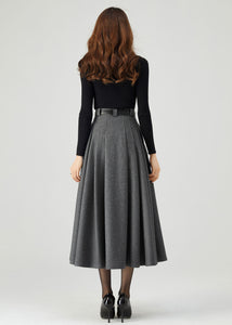 Gray Wool Skirt, Midi Skirt Women C3553
