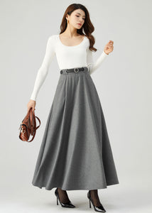 Long Gray Winter Wool Skirt C3555