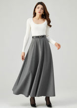 Load image into Gallery viewer, Long Wool Skirt, Gray Wool Skirt C3555
