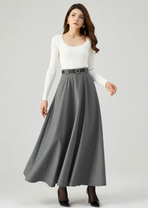 Long Wool Skirt, Gray Wool Skirt C3555
