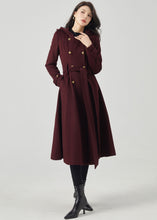 Load image into Gallery viewer, Double Breasted Wool Coat, Hooded Coat C3569
