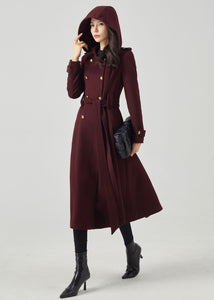 Double Breasted Wool Coat, Hooded Coat C3569