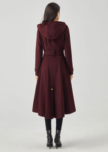 Double Breasted Wool Coat, Hooded Coat C3569